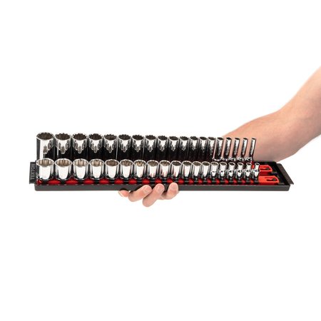 Tekton 3/8 Inch Drive 12-Point Socket Set with Rails, 68-Piece (1/4-1 in., 6-24 mm) SHD91221